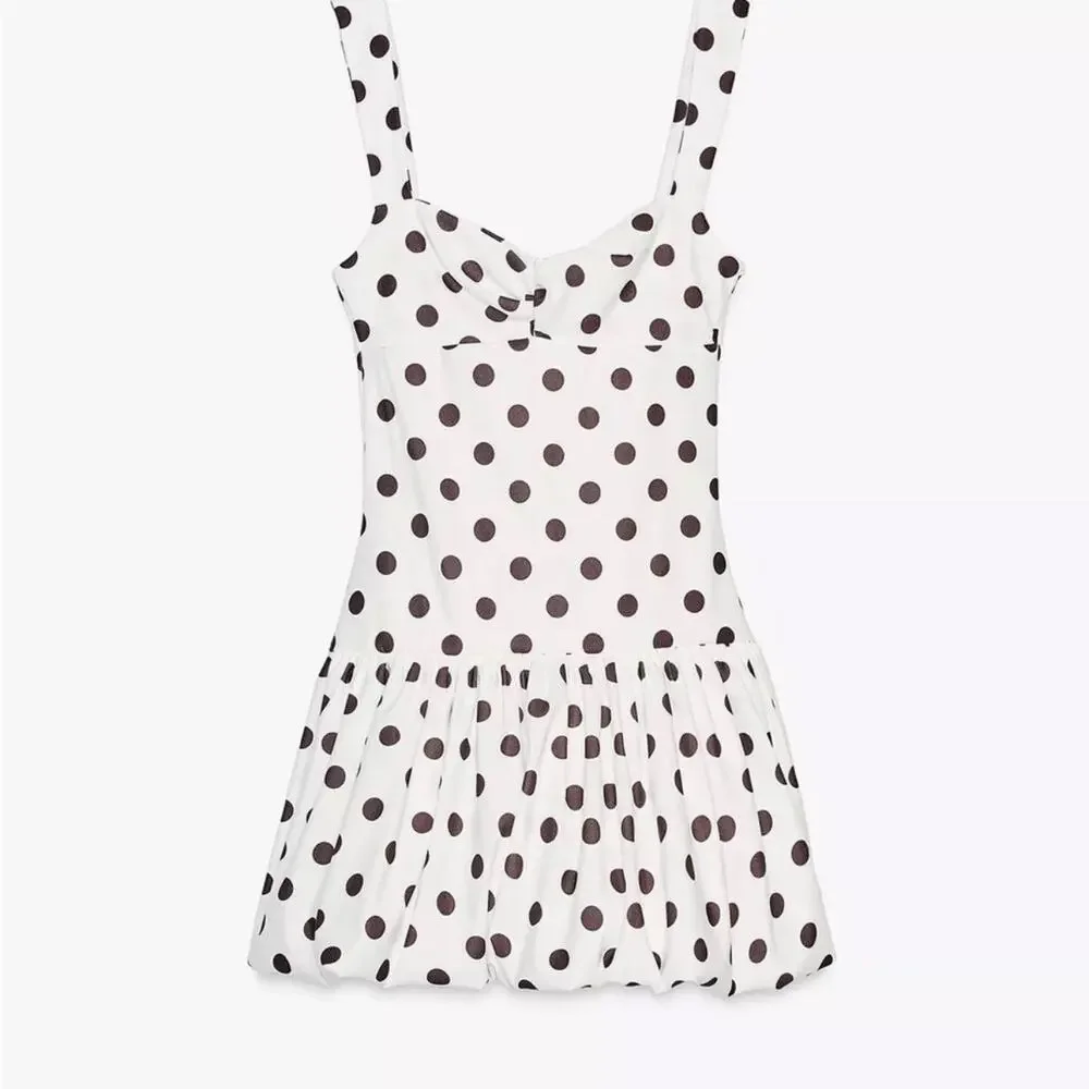 Zara Polka Dot Mini Bubble Balloon Dress Size Small New White Black